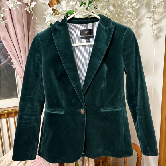 J. Crew Women's Deep Green Velvet Blazer - Picture 2 of 7